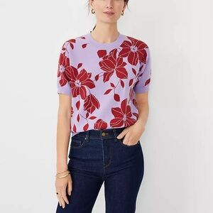 Ann Taylor Floral Jacquard Wedge Sweater Tee -- Size M